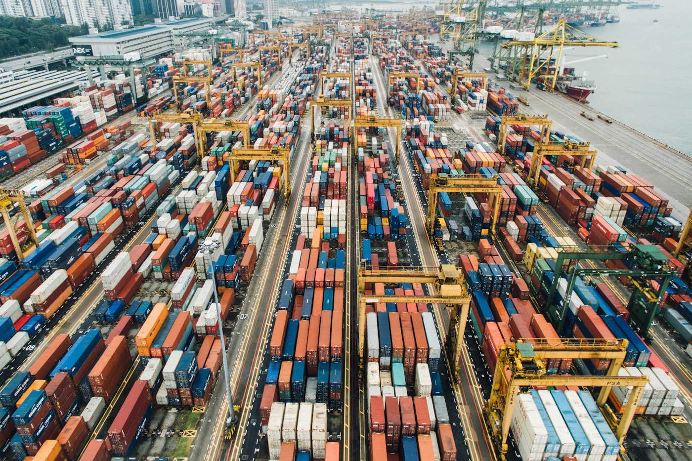 Freight containers at a transportation terminal